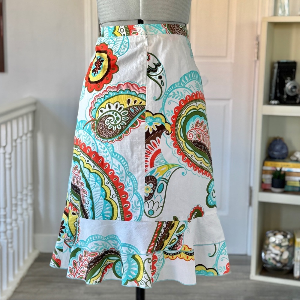 Bogner Paisley Pattern Cotton A-Line Skirt with Ruffle Hem (size 6) - Picture 5 of 12